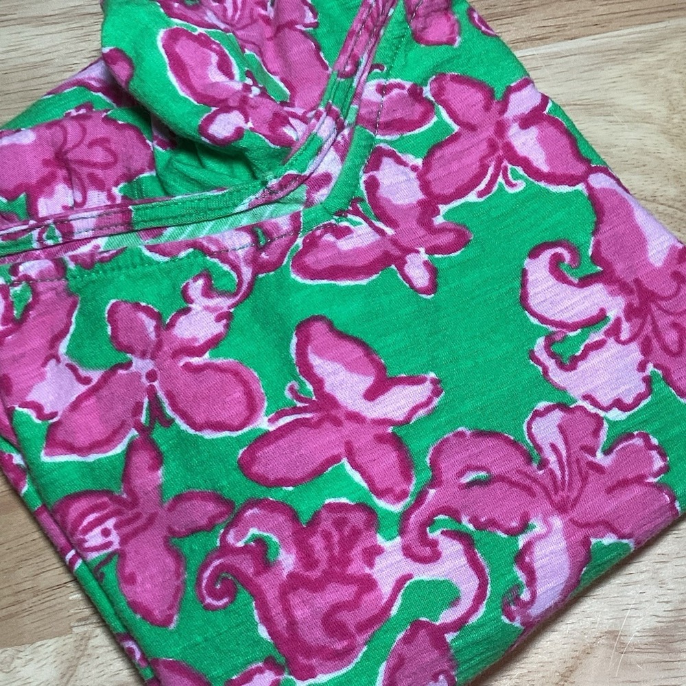 Ladies Lilly Pulitzer Leila Printed Top Short Sleeve Green Pink Floral Cotton M‎